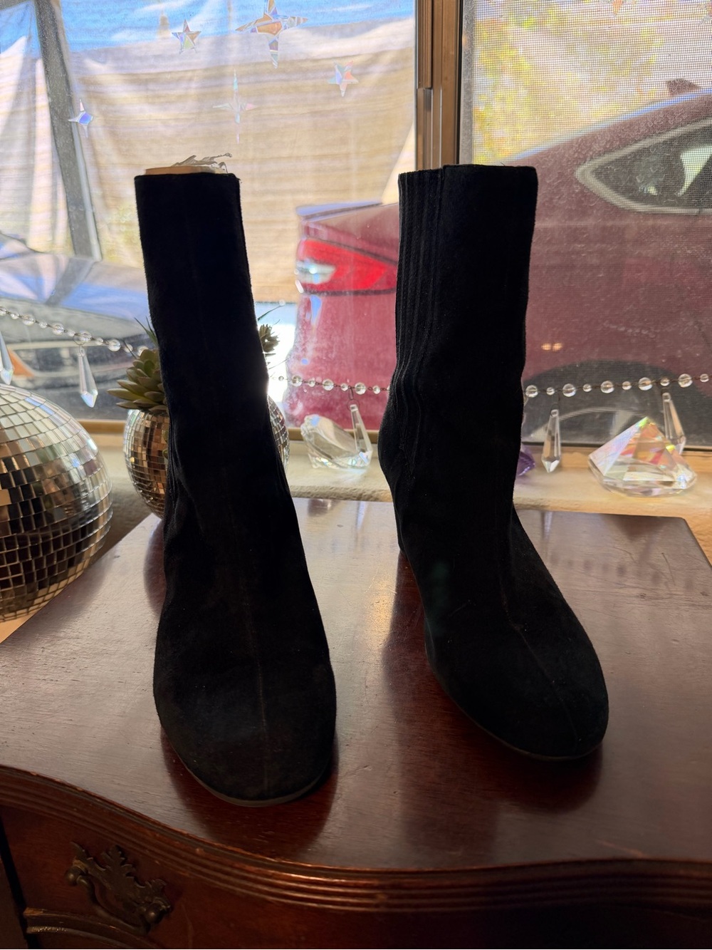 Black Women's Suede Ankle Boots - Sleek Stretch Shaft
